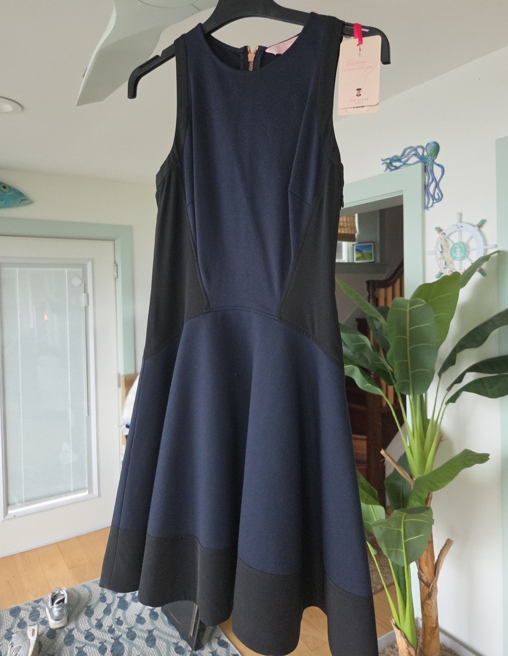 Ted Baker Navy and Black Fit-and-Flare Dress